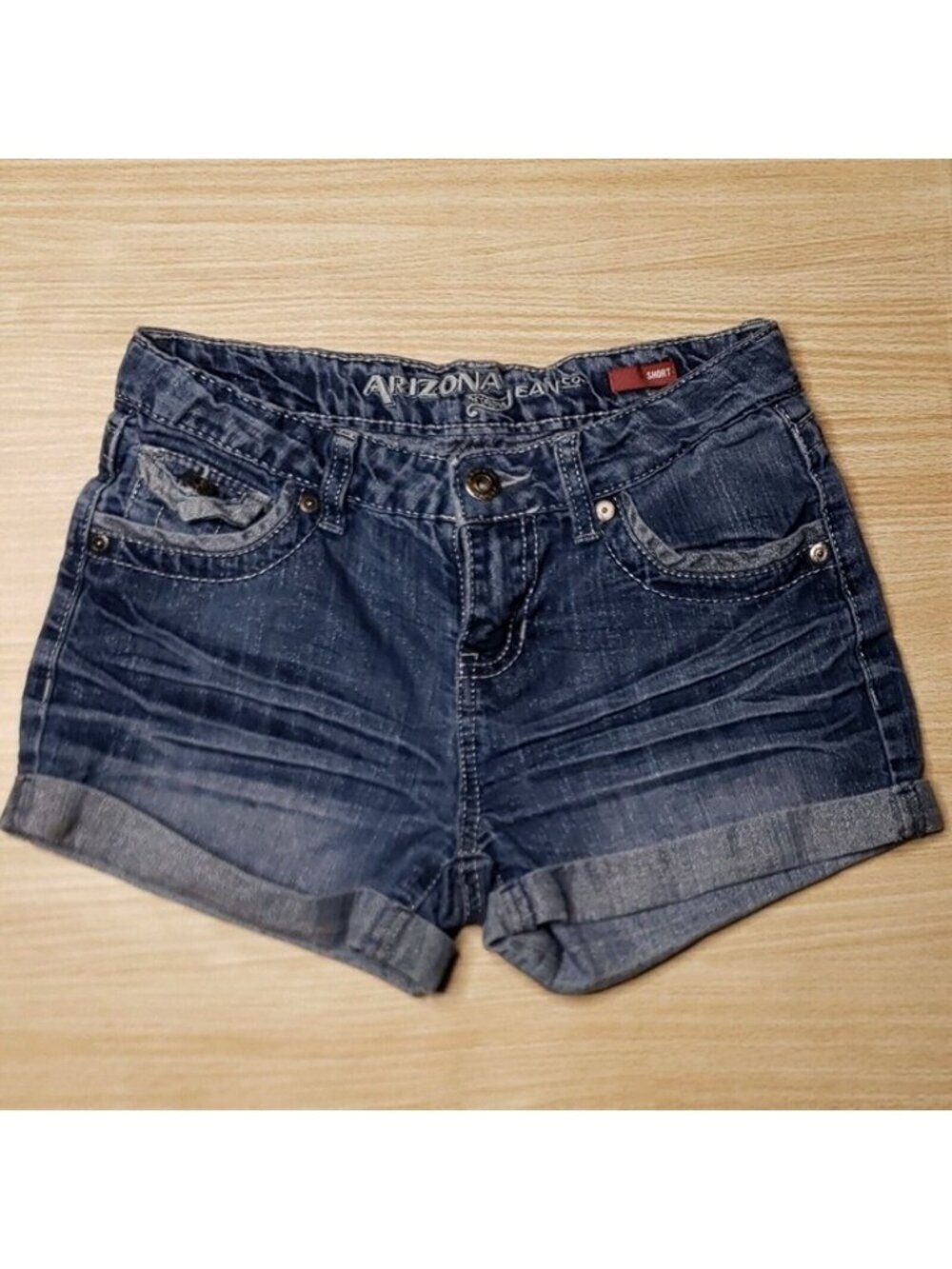 Arizona Girls Denim Sparkle Rolled Cuff Short Shorts 12